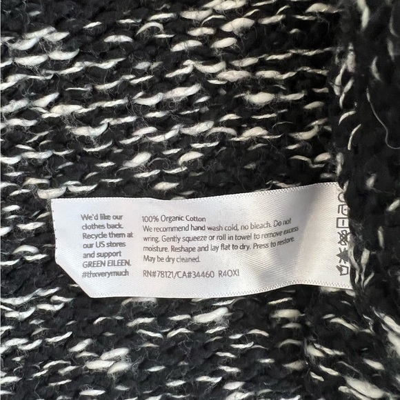 EILEEN FISHER Sweater Black & Off White Cowl Neck Relaxed Fit Organic Cotton M - Picture 8 of 9